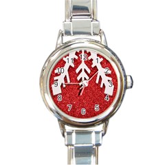 Macro Photo Of Snowflake On Red Glittery Paper Round Italian Charm Watch by Nexatart