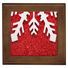 Macro Photo Of Snowflake On Red Glittery Paper Framed Tiles by Nexatart