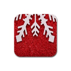 Macro Photo Of Snowflake On Red Glittery Paper Rubber Square Coaster (4 Pack)  by Nexatart