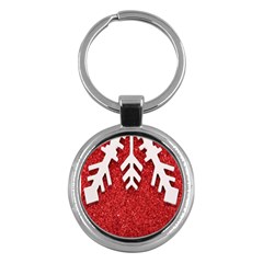 Macro Photo Of Snowflake On Red Glittery Paper Key Chains (round)  by Nexatart