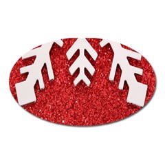 Macro Photo Of Snowflake On Red Glittery Paper Oval Magnet by Nexatart