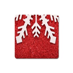 Macro Photo Of Snowflake On Red Glittery Paper Square Magnet by Nexatart