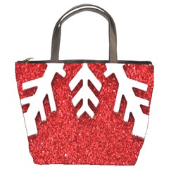 Macro Photo Of Snowflake On Red Glittery Paper Bucket Bags by Nexatart