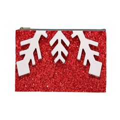 Macro Photo Of Snowflake On Red Glittery Paper Cosmetic Bag (large)  by Nexatart