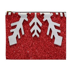 Macro Photo Of Snowflake On Red Glittery Paper Cosmetic Bag (xl) by Nexatart