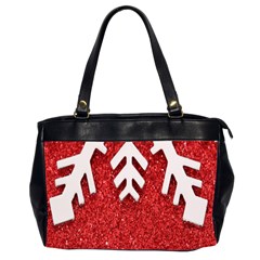 Macro Photo Of Snowflake On Red Glittery Paper Office Handbags (2 Sides)  by Nexatart