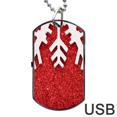 Macro Photo Of Snowflake On Red Glittery Paper Dog Tag Usb Flash (two Sides) by Nexatart