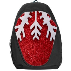 Macro Photo Of Snowflake On Red Glittery Paper Backpack Bag by Nexatart