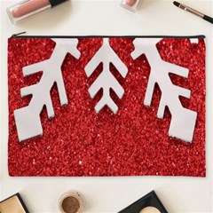 Macro Photo Of Snowflake On Red Glittery Paper Cosmetic Bag (xxxl)  by Nexatart