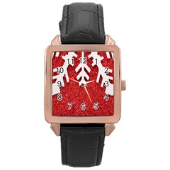 Macro Photo Of Snowflake On Red Glittery Paper Rose Gold Leather Watch  by Nexatart