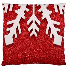 Macro Photo Of Snowflake On Red Glittery Paper Large Flano Cushion Case (two Sides) by Nexatart