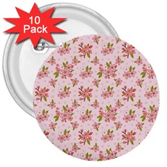 Beautiful Hand Drawn Flowers Pattern 3  Buttons (10 Pack)  by TastefulDesigns