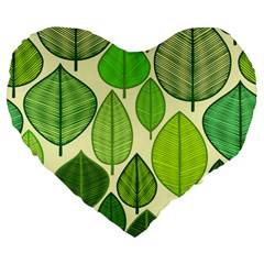 Leaves Pattern Design Large 19  Premium Flano Heart Shape Cushions by TastefulDesigns