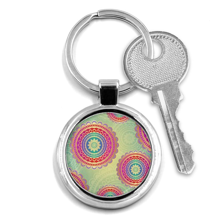 Abstract Geometric Wheels Pattern Key Chains (Round) 