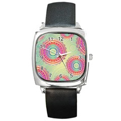 Abstract Geometric Wheels Pattern Square Metal Watch by LovelyDesigns4U