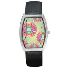 Abstract Geometric Wheels Pattern Barrel Style Metal Watch