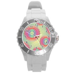 Abstract Geometric Wheels Pattern Round Plastic Sport Watch (l)