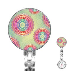 Abstract Geometric Wheels Pattern Stainless Steel Nurses Watch