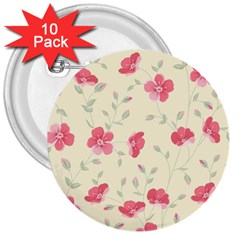 Seamless Flower Pattern 3  Buttons (10 Pack)  by TastefulDesigns