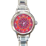 Pretty Floral Geometric Pattern Round Italian Charm Watch Front