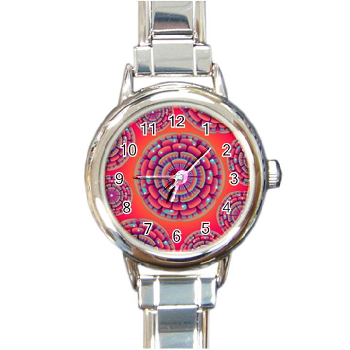 Pretty Floral Geometric Pattern Round Italian Charm Watch