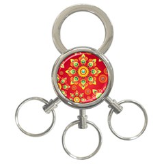 Red And Orange Floral Geometric Pattern 3-ring Key Chains by LovelyDesigns4U