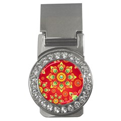 Red And Orange Floral Geometric Pattern Money Clips (cz) 