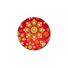 Red And Orange Floral Geometric Pattern Golf Ball Marker by LovelyDesigns4U