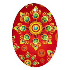 Red And Orange Floral Geometric Pattern Oval Ornament (two Sides)