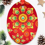 Red and Orange Floral Geometric Pattern Oval Ornament (Two Sides) Front