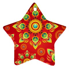 Red And Orange Floral Geometric Pattern Star Ornament (two Sides)