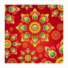 Red And Orange Floral Geometric Pattern Medium Glasses Cloth (2-side) by LovelyDesigns4U