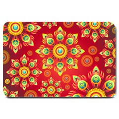 Red And Orange Floral Geometric Pattern Large Doormat  by LovelyDesigns4U