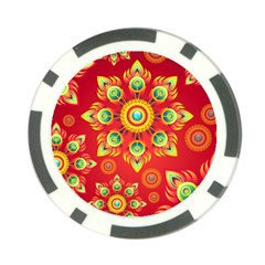 Red And Orange Floral Geometric Pattern Poker Chip Card Guard by LovelyDesigns4U