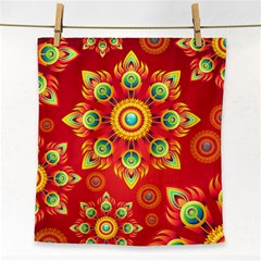 Red And Orange Floral Geometric Pattern Face Towel by LovelyDesigns4U