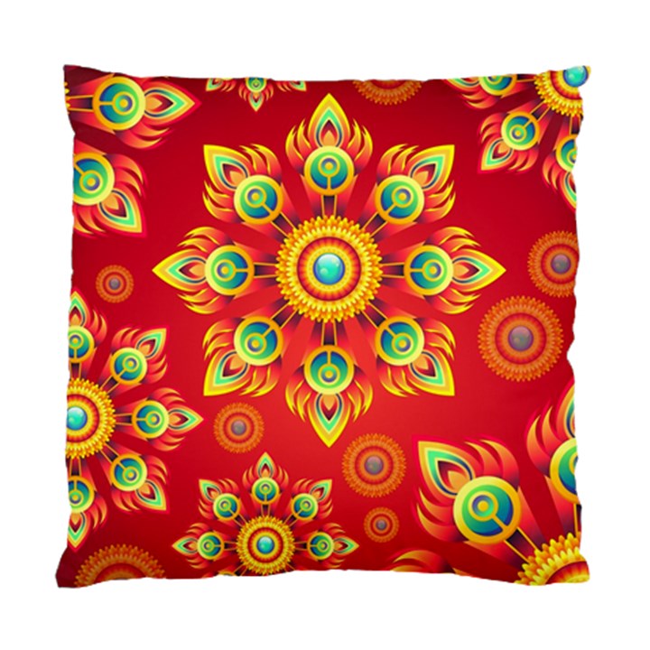 Red and Orange Floral Geometric Pattern Standard Cushion Case (One Side)