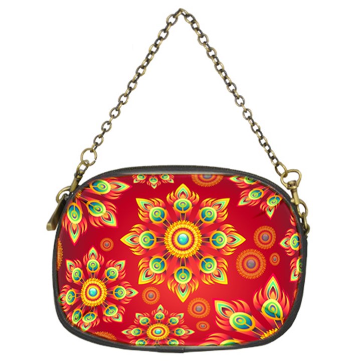 Red and Orange Floral Geometric Pattern Chain Purses (Two Sides) 