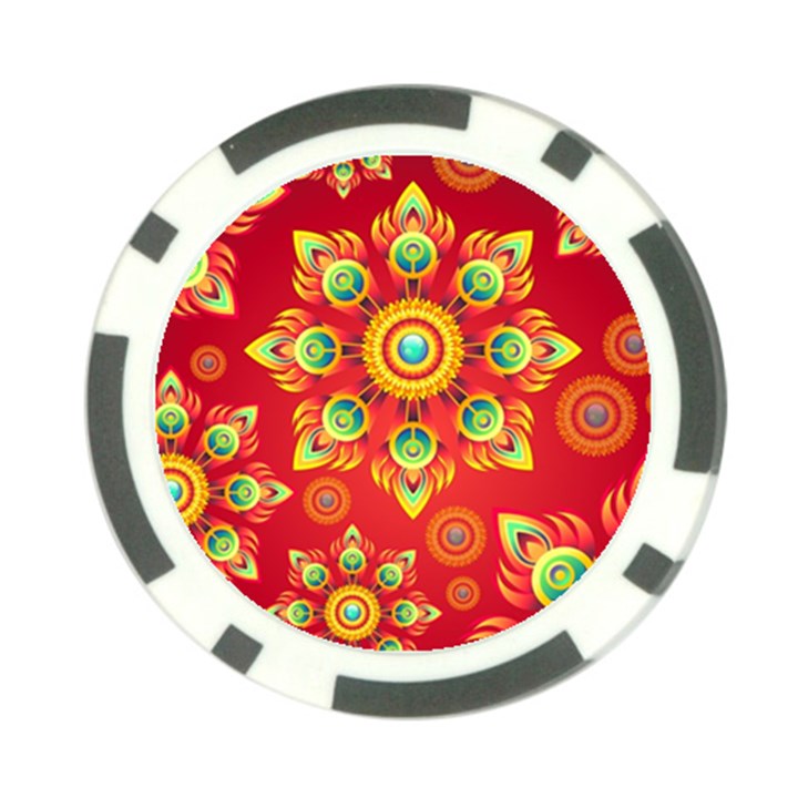 Red and Orange Floral Geometric Pattern Poker Chip Card Guard (10 pack)