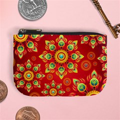 Red And Orange Floral Geometric Pattern Mini Coin Purses by LovelyDesigns4U