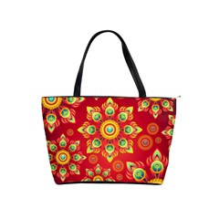 Red And Orange Floral Geometric Pattern Shoulder Handbags