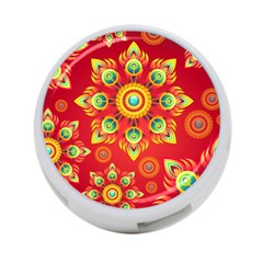 Red And Orange Floral Geometric Pattern 4-port Usb Hub (one Side) by LovelyDesigns4U