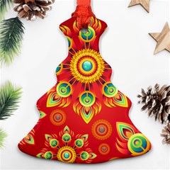 Red And Orange Floral Geometric Pattern Christmas Tree Ornament (two Sides) by LovelyDesigns4U