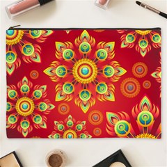 Red And Orange Floral Geometric Pattern Cosmetic Bag (xxxl)  by LovelyDesigns4U