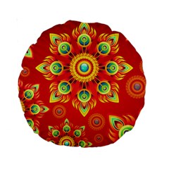 Red And Orange Floral Geometric Pattern Standard 15  Premium Round Cushions by LovelyDesigns4U