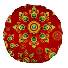 Red And Orange Floral Geometric Pattern Large 18  Premium Round Cushions by LovelyDesigns4U