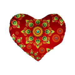 Red And Orange Floral Geometric Pattern Standard 16  Premium Heart Shape Cushions by LovelyDesigns4U