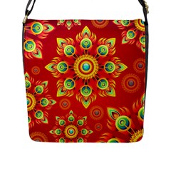 Red And Orange Floral Geometric Pattern Flap Messenger Bag (l) 