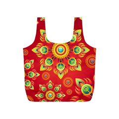 Red And Orange Floral Geometric Pattern Full Print Recycle Bags (s)  by LovelyDesigns4U