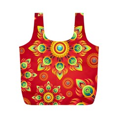 Red And Orange Floral Geometric Pattern Full Print Recycle Bags (m)  by LovelyDesigns4U