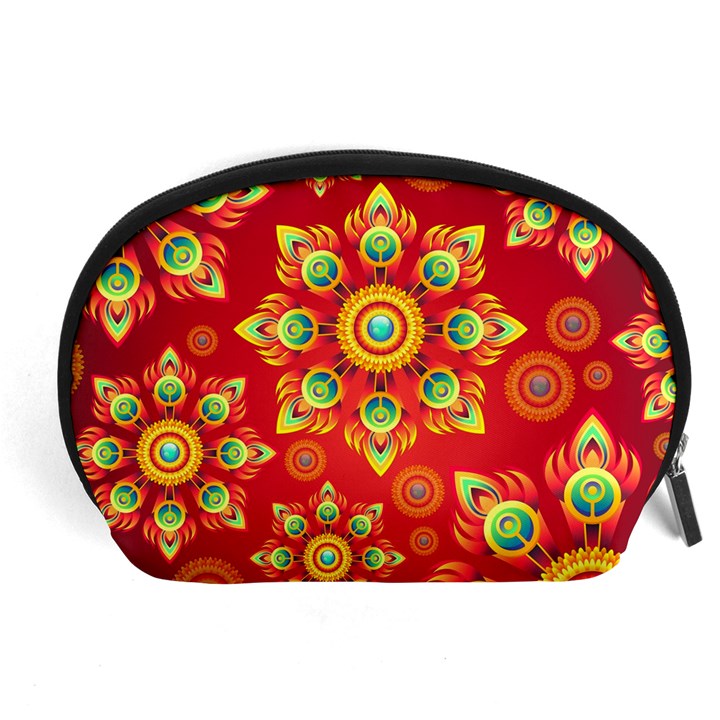 Red and Orange Floral Geometric Pattern Accessory Pouches (Large) 